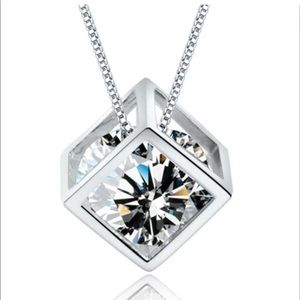 NEW Silver Crystal Cube Necklace